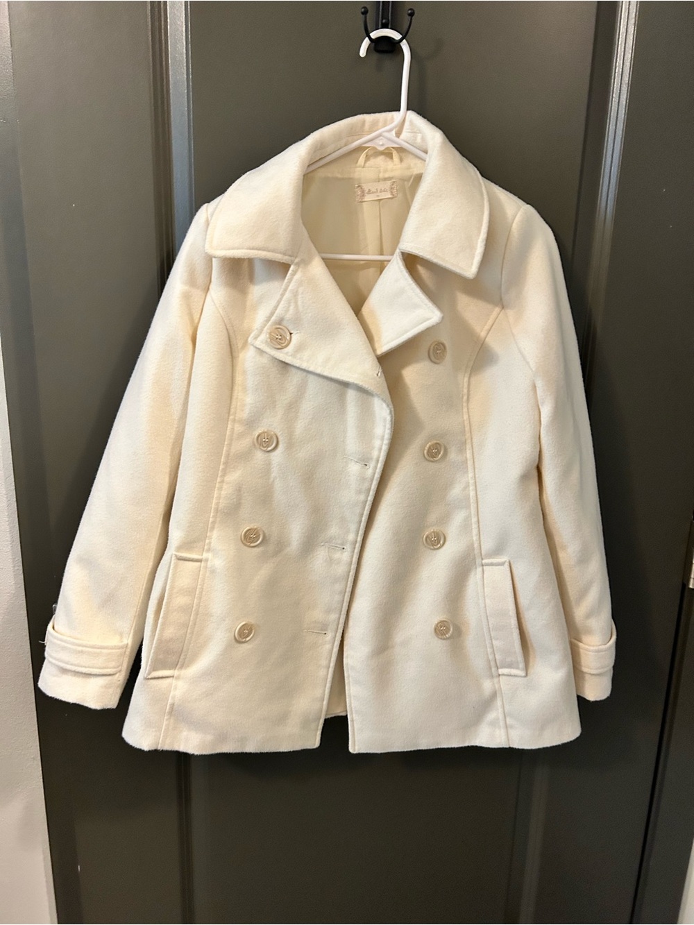 Altar'd State Cream Double-Breasted Peacoat